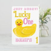 Ducky Lucky One eerste verjaardag uitnodiging (Staand voorkant)