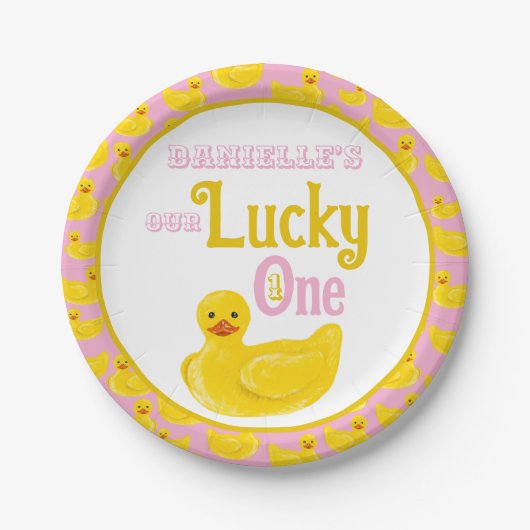 Ducky Lucky One eerste verjaardag uitnodiging Papieren Bordje (Voorkant)