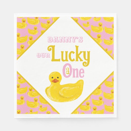 Ducky Lucky One eerste verjaardag uitnodiging Servet (Voorkant)