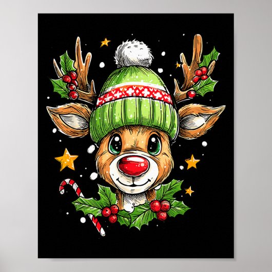 Dude Reindeer Christmas Lights Cozy Reindeer Boy X Poster (Voorkant)
