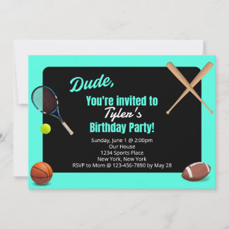 Dude Sports Anniversaire Fête Invitation
