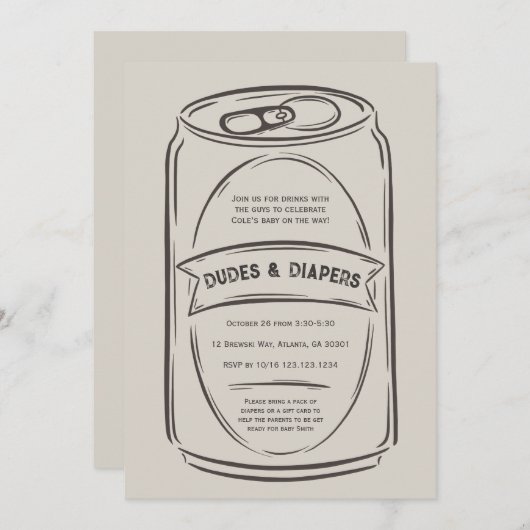 Dudes en luiers Baby shower uitnodiging voor manne (Voorkant / Achterkant)