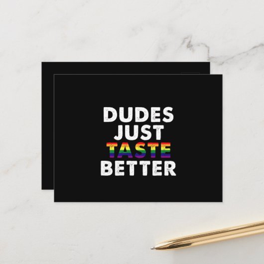 Dudes proeven gewoon beter gay pride cadeau idee briefkaart (Voorkant / Achterkant in situ)