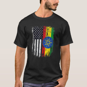 Duel Flag Ethiopië en Amerikaans duel burger T-shirt