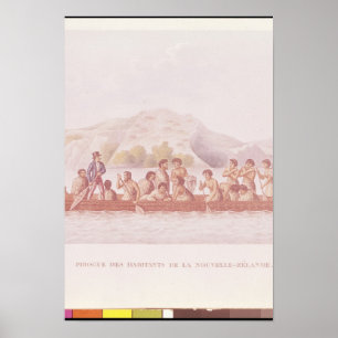 Dugout kanoe, bestuurd door inwoners van Nieuw-Zee Poster
