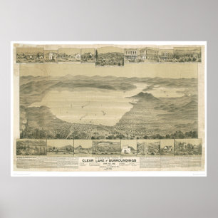 Duidelijk meer, CA. Panoramische kaart (0289A) Poster