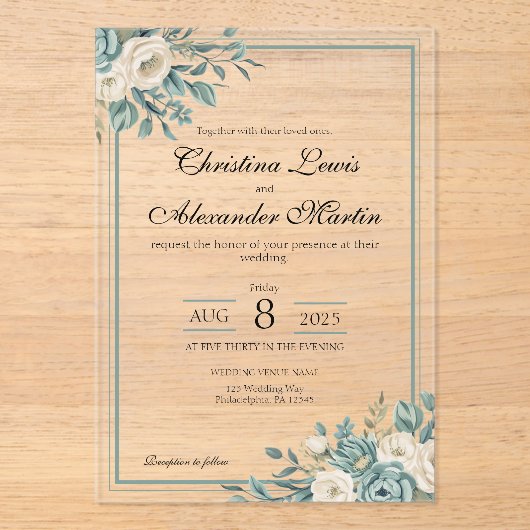 Duidelijke Acryl Formele Bloemen Huwelijksuitnodig Acryl Uitnodigingen (Voorkant)