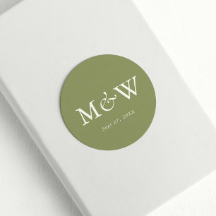 Duidelijke Moderne Mos Groene Klassieke Monogram B Ronde Sticker