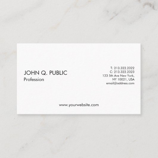 Duidelijke Professionele Minimalistisch Wit Eenvou Visitekaartje (Voorkant)