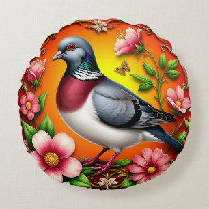Duif Bloem Rond Kussen Natuur Decoratie