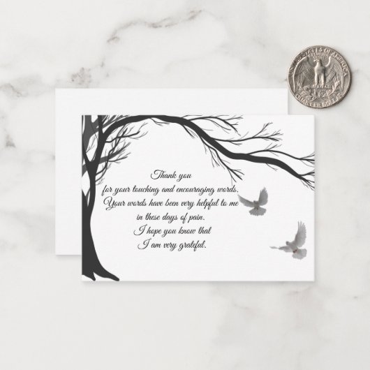 Duif en boom bedankt kaart notitiekaartje (Voorkant / Achterkant in situ)