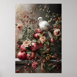 Duif En Granaatappel Kunstprint, Donker Cottagecor Poster