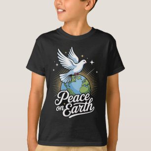 Duif en Wereld Vrede op Aarde Gelovige Kerstmis T-shirt