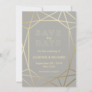 Duif Grijs & Goud Geometrische Bruiloft Save the D Date