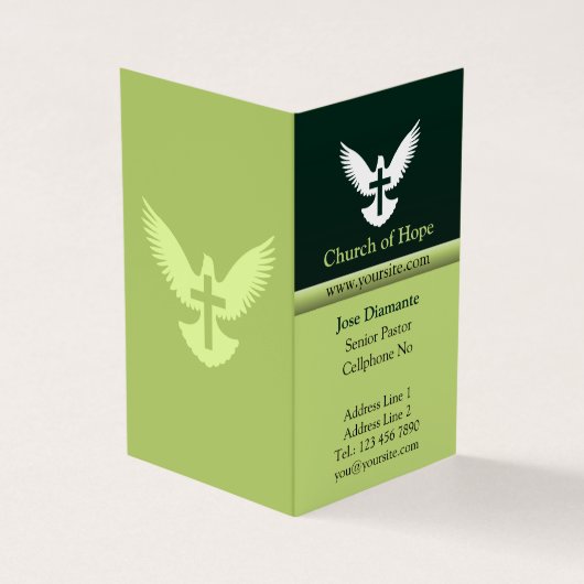 Duif met Cross Forest groen verticaal gevouwen Visitekaartjes (Buitenkant)