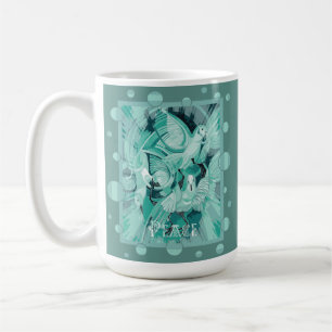 Duif Met Keltische Vredestekst In Aqua Tinten Koffiemok