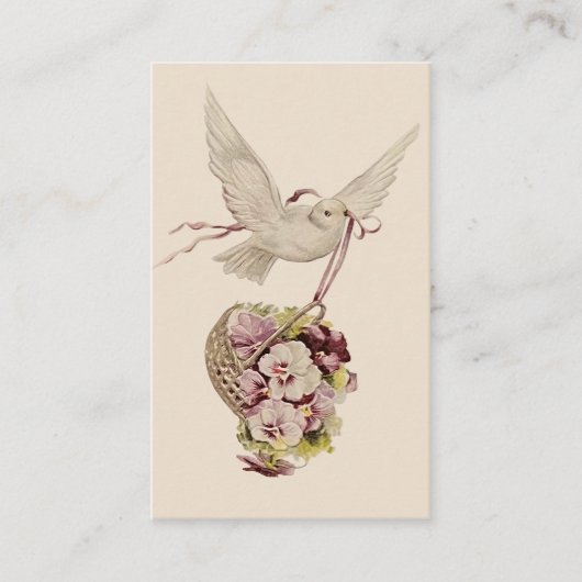 duif met mand bloemen visitekaartje (Voorkant)