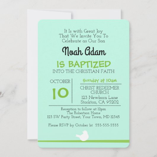 Duif op tak Blue Baptism uitnodiging (Voorkant)