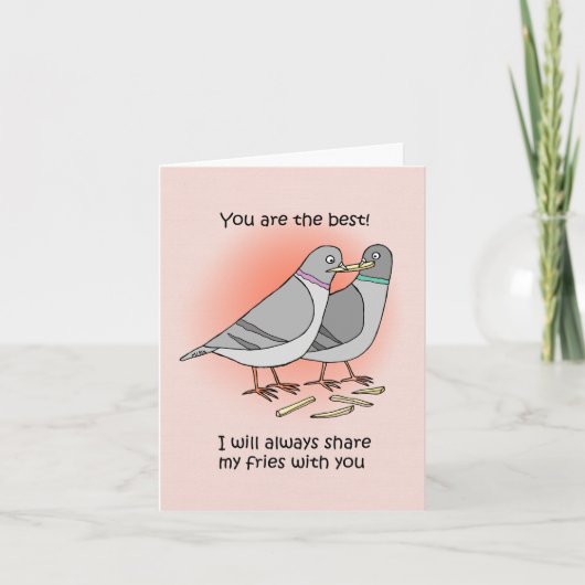 Duif Sharing French Fries Grappige Vriend Dank u Kaart (Voorkant)