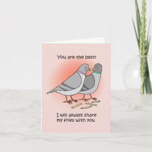 Duif Sharing French Fries Grappige Vriend Dank u Kaart