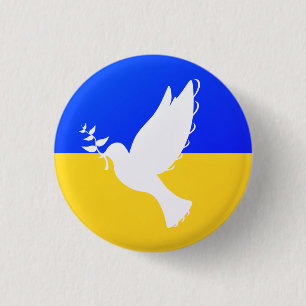 Duif van Vrede - Vlag van Oekraïne - Vredesknop  Ronde Button 3,2 Cm