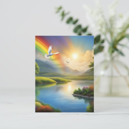 Duif vliegen over een sereen landschap briefkaart (Staand voorkant)