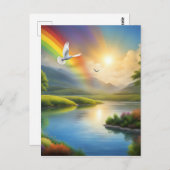 Duif vliegen over een sereen landschap briefkaart (Voorkant / Achterkant)