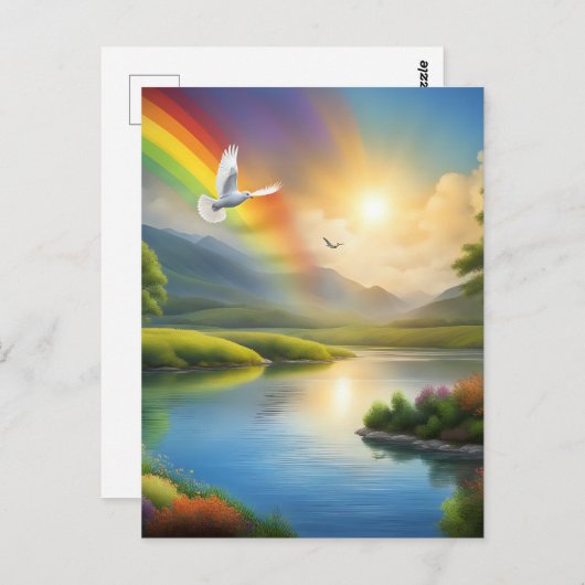 Duif vliegen over een sereen landschap briefkaart (Voorkant / Achterkant)