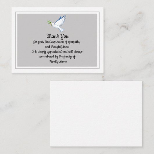 Duif Vrede Vliegen Na Begrafenis Dank U Kaarten Notitiekaartje (Voorkant / Achterkant)