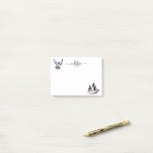 Duif Waterverf monogram gepersonaliseerd Post-it® Notes (Op bureau)
