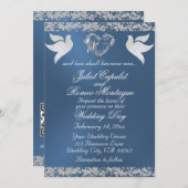 Duif, Zilveren Hart & Glitter, QR Code - Blauw Kaart (Voorkant / Achterkant)