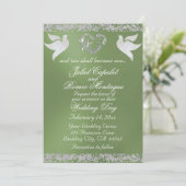 Duif, Zilveren Hart & Glitter, QR Code - Sage Kaart (Staand voorkant)