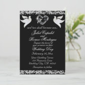 Duif, Zilveren Hart & Glitter, QR Code - Zwart Kaart (Staand voorkant)