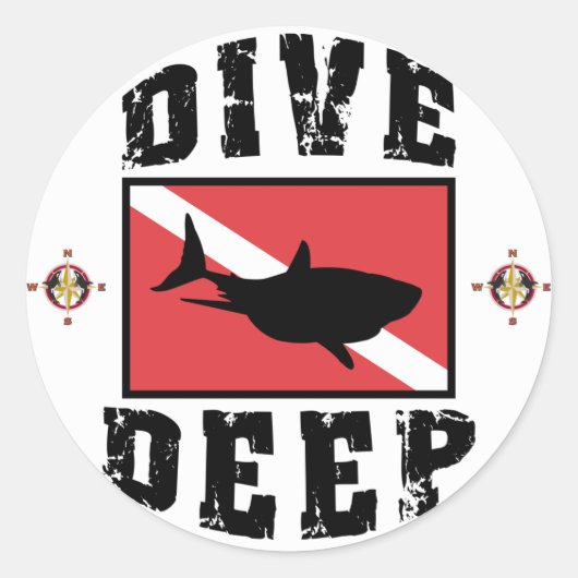 Duik Diepe Haai SCUBA Vlag Ronde Sticker (Voorkant)