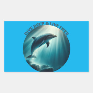 Duik diepe live gratis dolfijn rechthoekige sticker