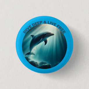 Duik diepe live gratis dolfijn ronde button 3,2 cm