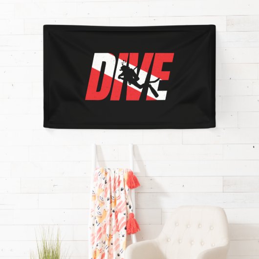 Duik, duik met scuba-duiker, duik met vlag omlaag spandoek (Insitu)