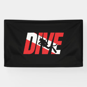 Duik, duik met scuba-duiker, duik met vlag omlaag spandoek