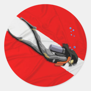 Duik- en gekreukelde duikvlag ronde sticker