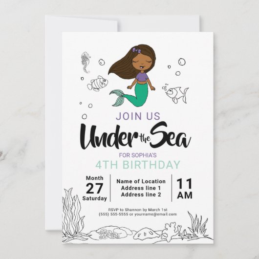 Duik erin! Black Mermaid verjaardagsfeestje uitnod Kaart (Voorkant)