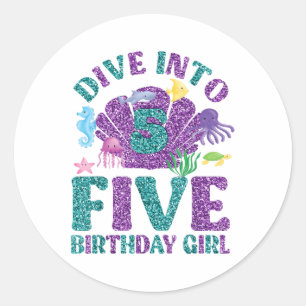Duik in 5 Verjaardag Decoraties Meisje 5e Verjaard Ronde Sticker