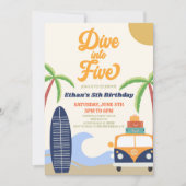 Duik in Five Beach Surf Retro 5e verjaardagsfeestj Kaart (Voorkant)