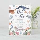 Duik in Five Under the Zee Nautical 5th Birthday Kaart (Staand voorkant)