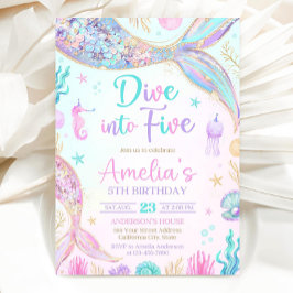 Duik in het Five Mermaid 5th Birthday Invitation Z Kaart