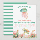 Duik in, onder het Zee, pastelverjaardag Kaart (Voorkant / Achterkant)