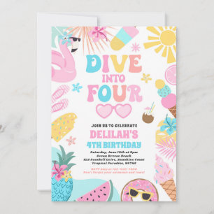Duik in vier tropische strand 4e verjaardagsfeest kaart