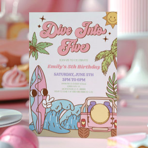 Duik in vijf groovy retro 5e verjaardagsfeestje kaart