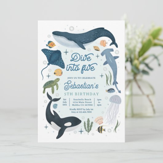 Duik in vijf onder het Zee 5th Birthday Kaart (Staand voorkant)