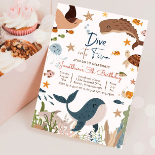 Duik in vijf onder het Zee Shark Birthday Party Kaart