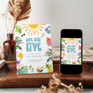 Duik in Vijf Retro Verjaardag Uitnodiging